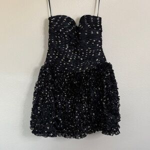 Vicky Tiel black gold polka dot prom party dress women’s Sz 8 ruffles